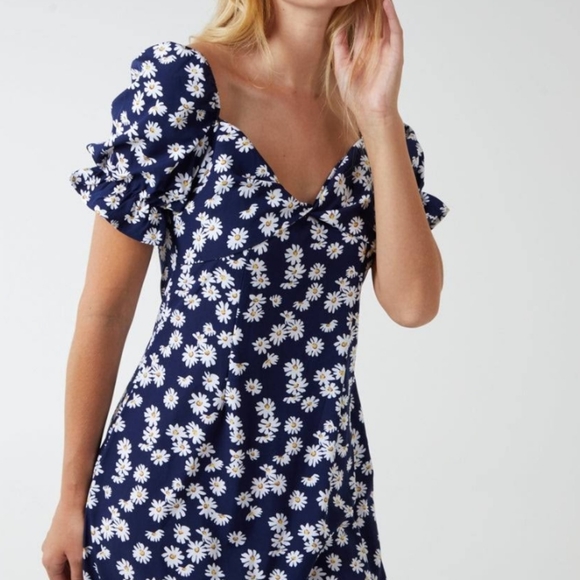Blue Vanilla Navy White Daisy Print Midi Dress Size 16 - Picture 3 of 11